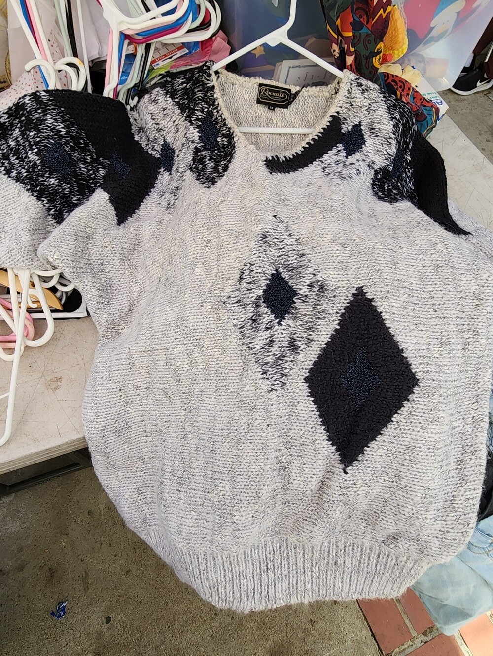 Rochelle Knitted Sweater 90s Two-Tone Crew Sweater - Gray & Black Preowned
